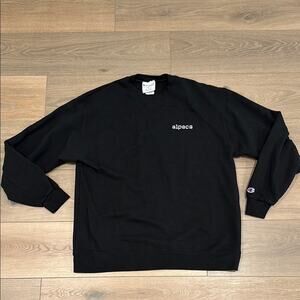 CHAMPION Black Alpaca Logo Crew Neck Fleece Pullover Sweatshirt Sweater Size XL